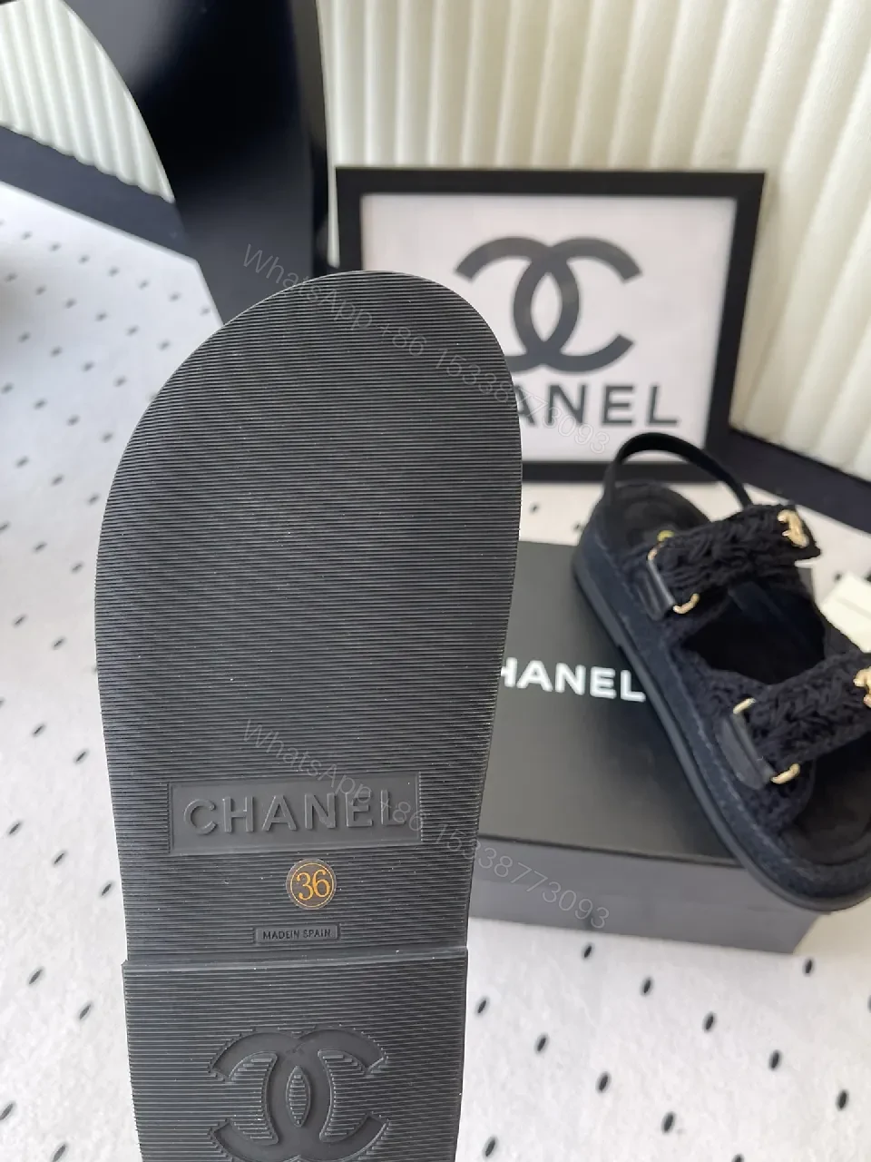 View 9 of Lux Knit Sandals: Black Knit + Gold Emblem, Open-Toe Comfort