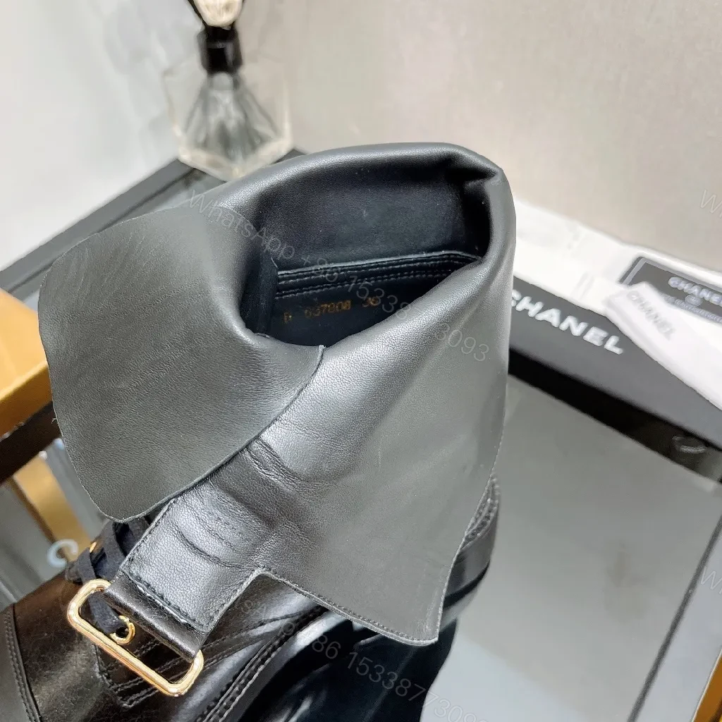 View 5 of Bold Leather Combat Boots with Gold Hardware, Chelsea Style