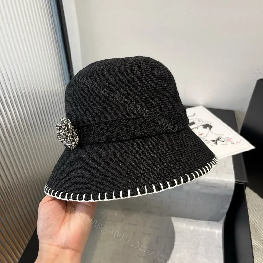 View 6 of Black Knit Sunhat - Minimalist Edge with Contrast Stitch