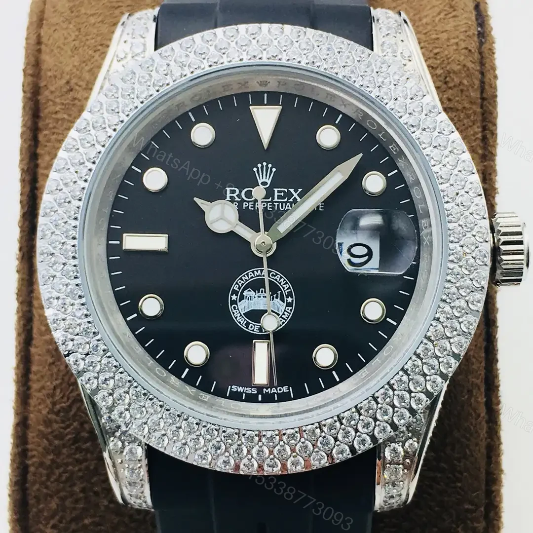Fake Rolex Submariner Black Diamond Oysterflex 40mm ROLEX-SUB-BLK-DIA-RUB-40 — view 1