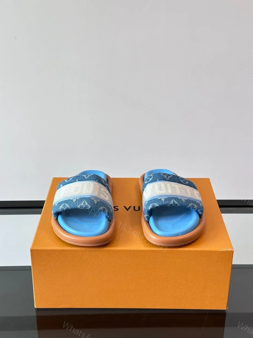 View 2 of LV Men Blue Denim Canvas Slides
