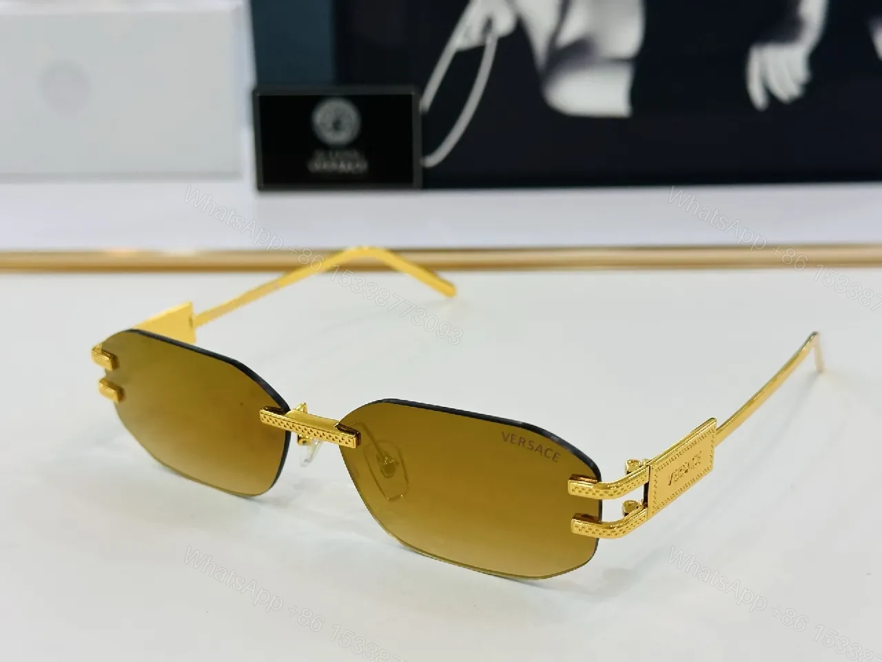View 8 of Rimless Sunglasses: Black Matte, Luxury Minimalist Design