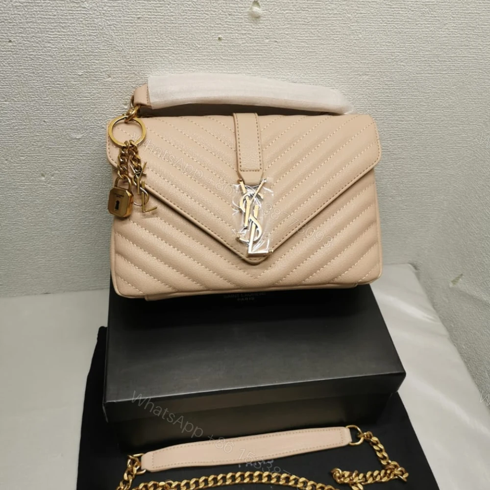View 2 of Saint Laurent College Large Chain Bag Beige 25Cm