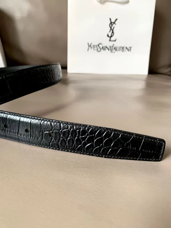 View 7 of Crocodile-Texture Belt with Signature Gold YSL Buckle