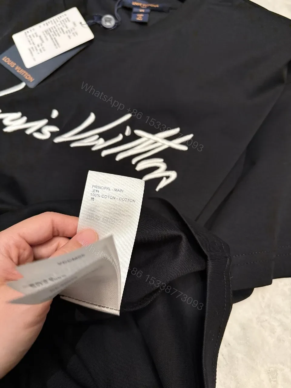 View 4 of Black Cotton Tee with Signature Brushstroke Logo, Modern Fit, Premium Comfort