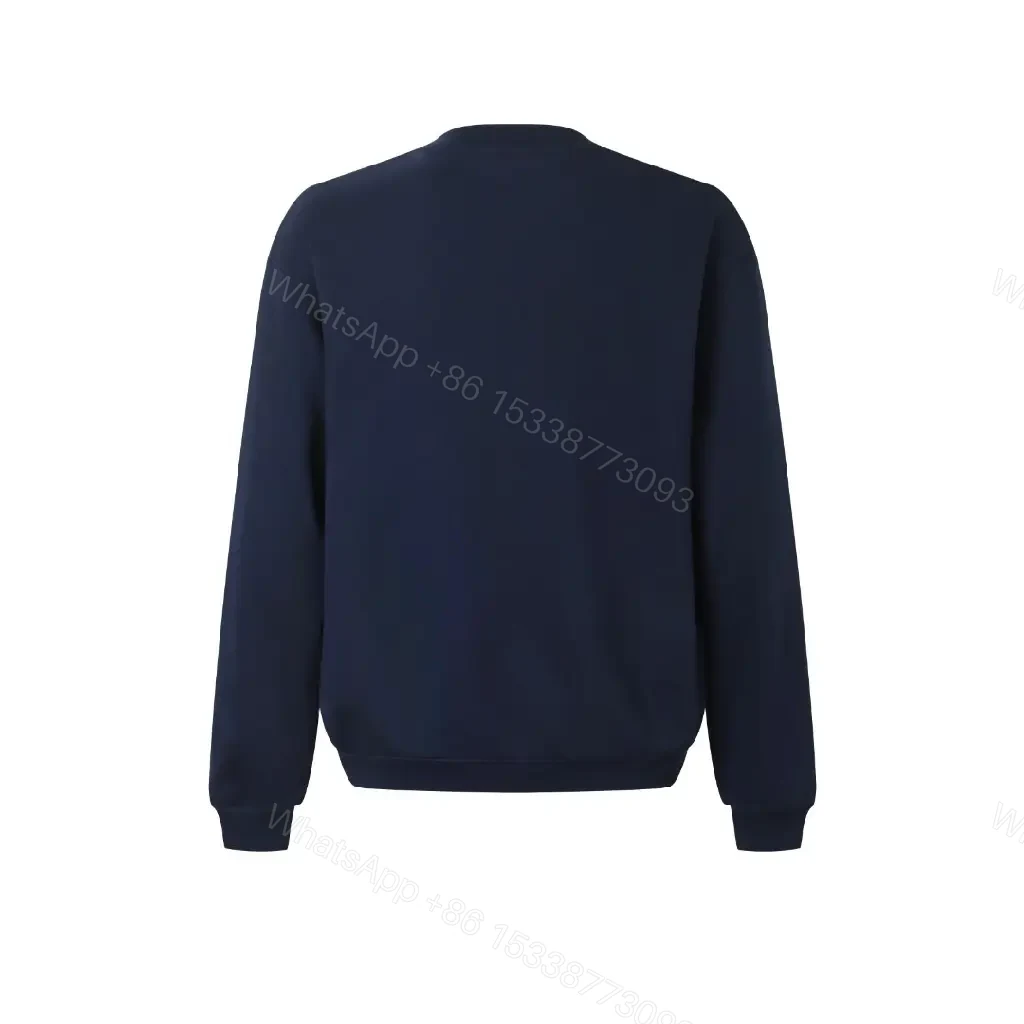 View 4 of Navy Cotton-Blend Crewneck Sweatshirt: Subtle Logo Couture