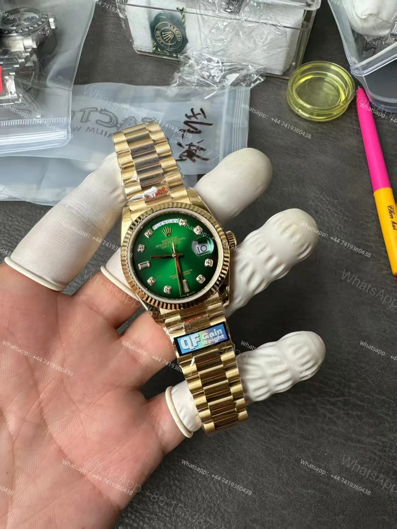View 3 of Rolex Day-Date M128238-0069 1:1 Replica Diamond Green Gradient Dial 36MM 3255 Movement Presidential Bracelet Super Clone Watch