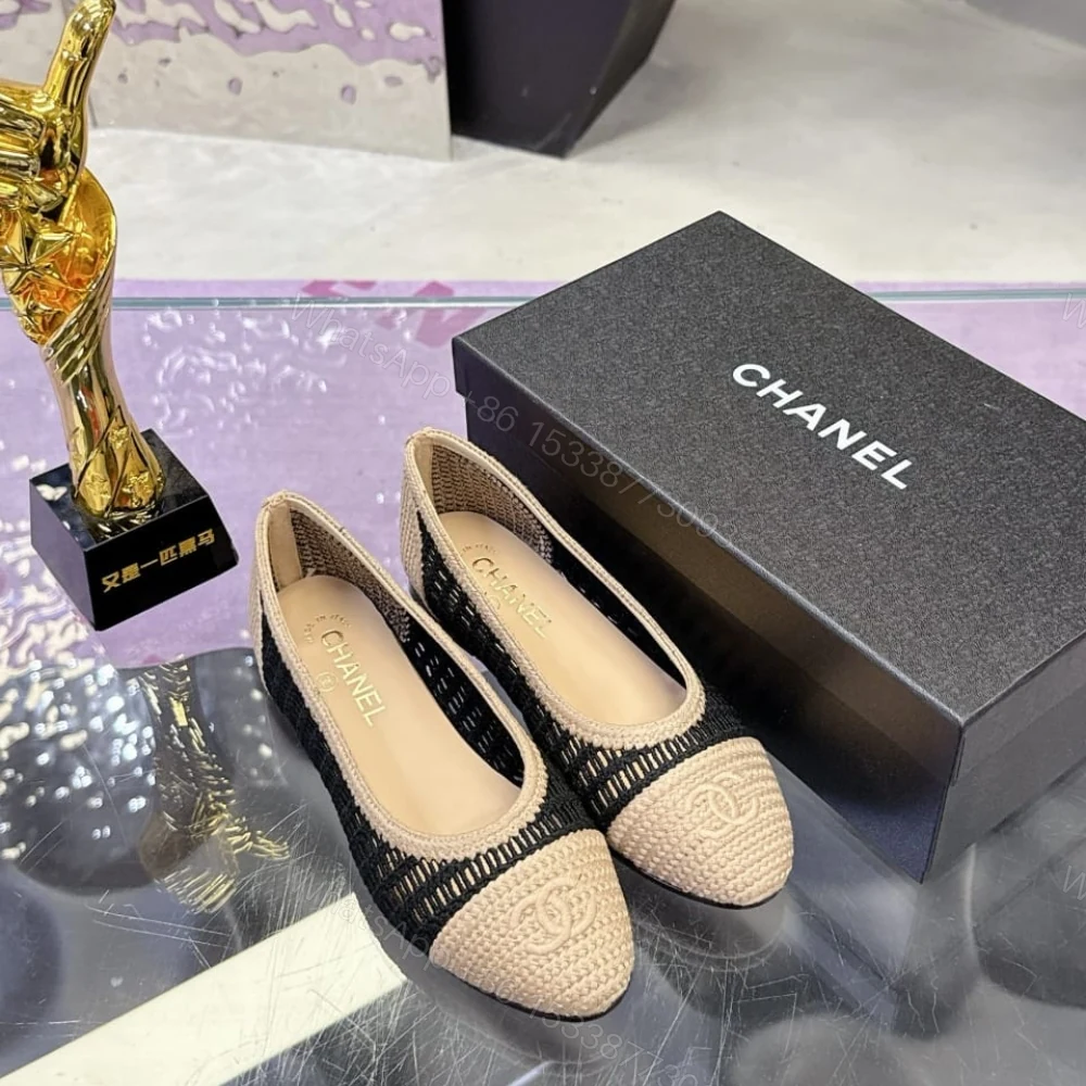 View 3 of Chanel Ballet Flats Raffia Black And Beige G46352 B19806 NAFBB