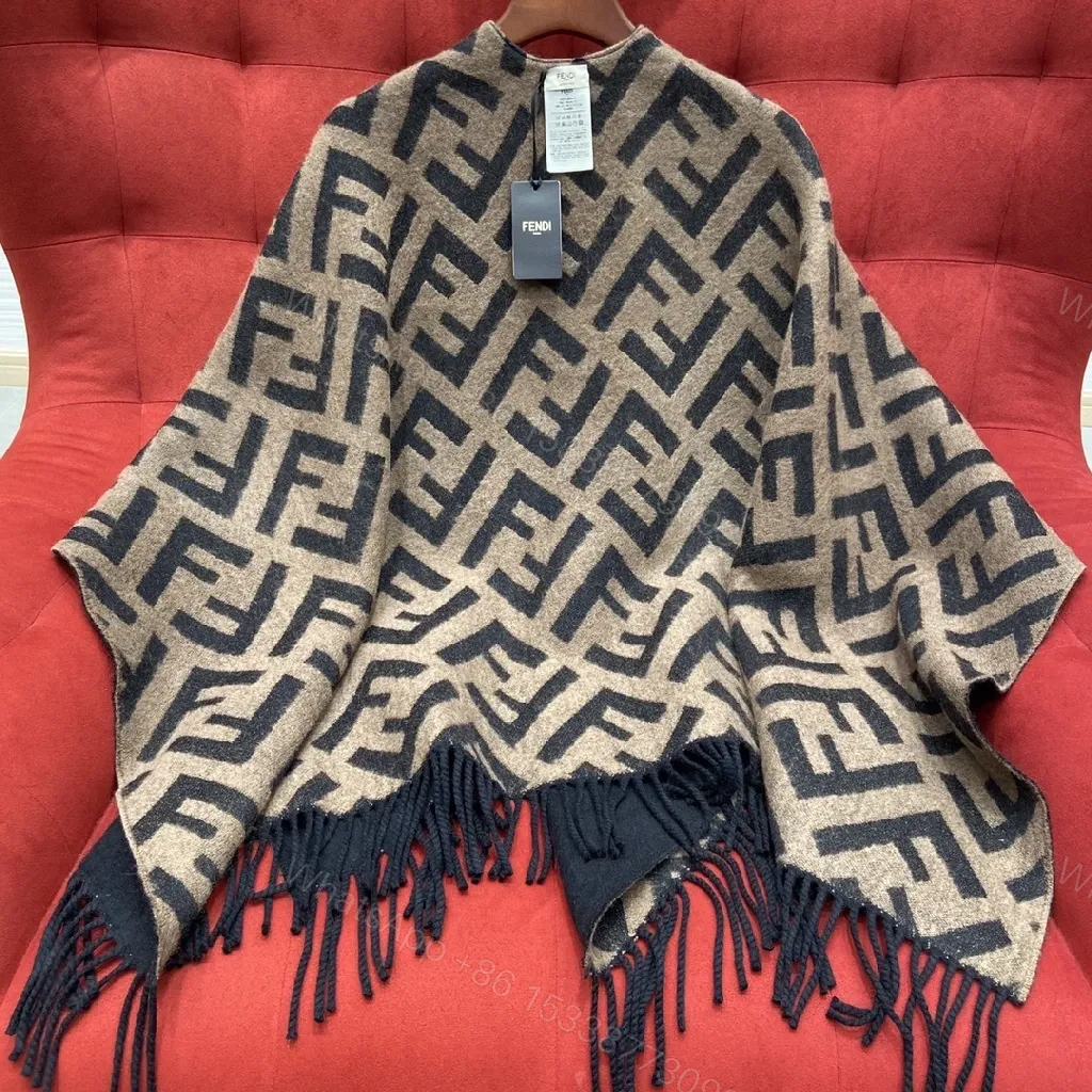 View 6 of Bold F-Inspired Monogram Wrap: Luxe Warmth & Fringe Detail