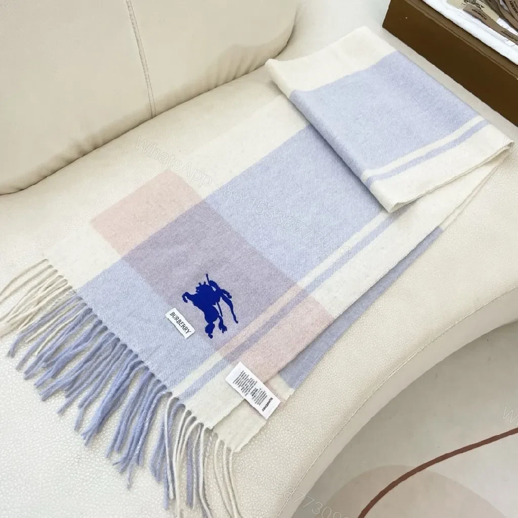 View 7 of Pastel Gradient Wool Scarf with Fringes – Luxury Cozy Accessory