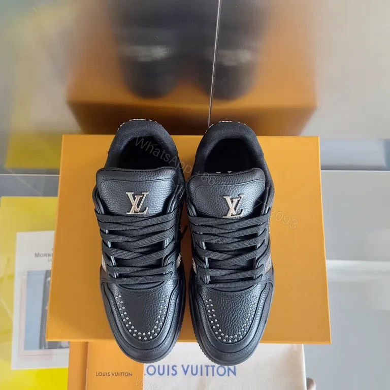 Premium Black LV-Style High-Top Sneakers: Pebble Leather, Luxe-Edge — view 1