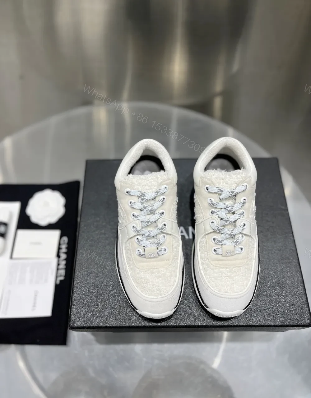 View 8 of White Suede-Blend Luxe Sneakers with Subtle Quilting
