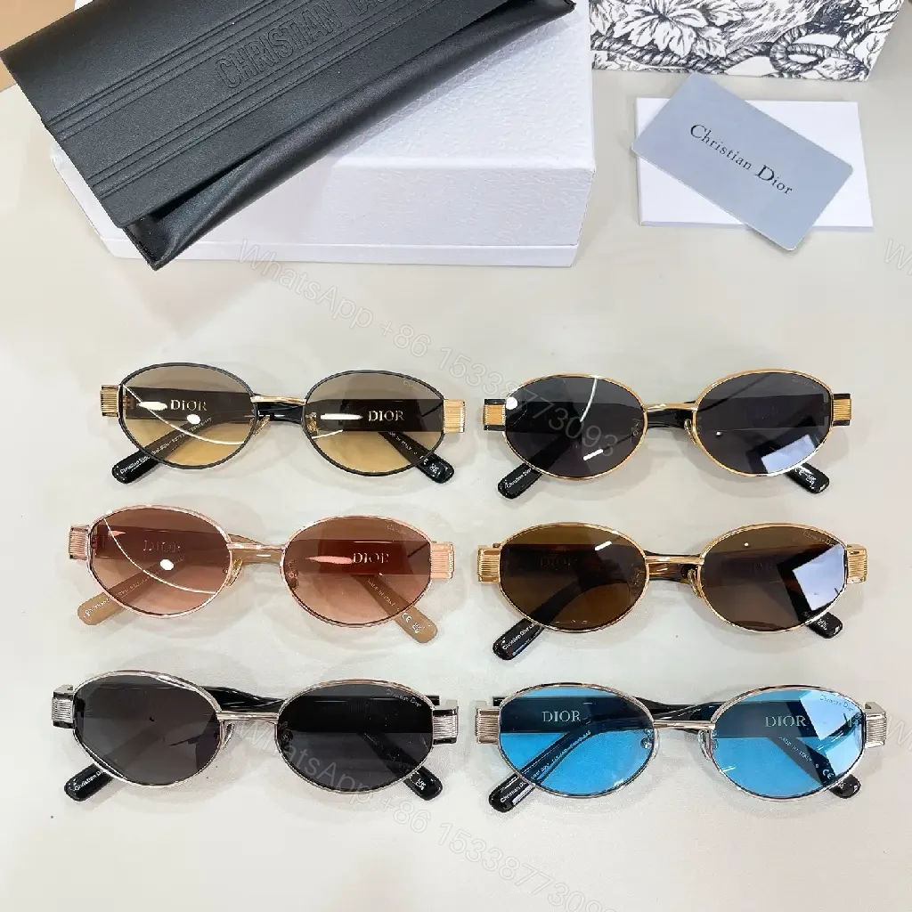 View 7 of Gold Metal Frame Round/Oval Dior Branding Sunglasses