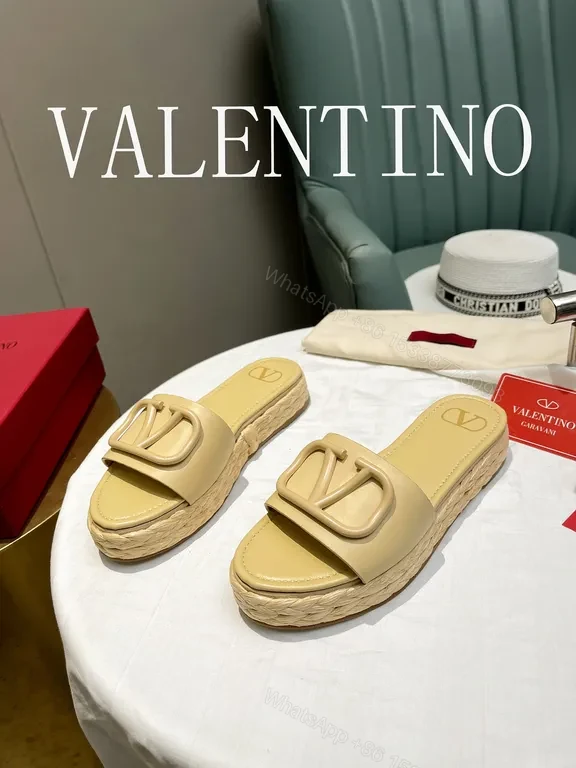 View 9 of Valentino Garavani Slides: Beige Calf Leather, V Logo, Comfort