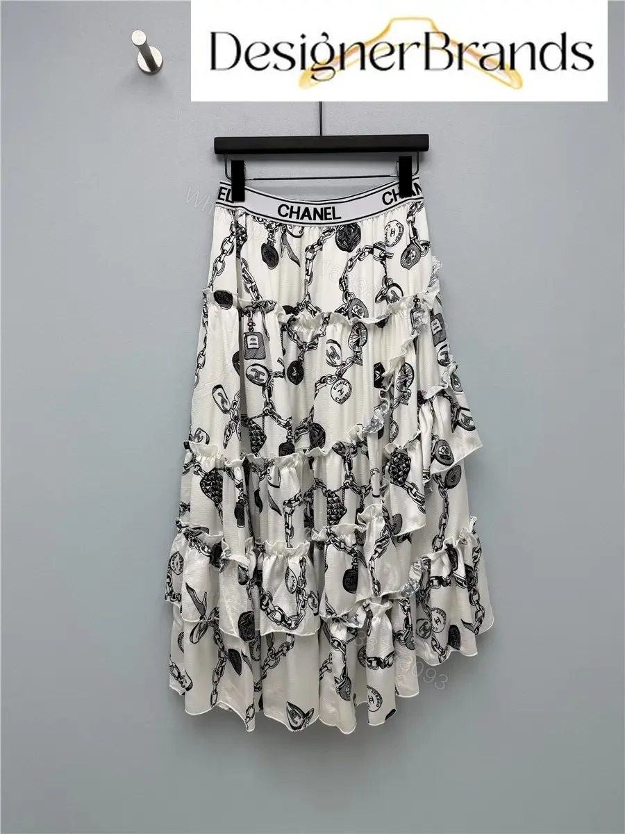 Chanel White Maxi Dress with Black Chain Print — view 1