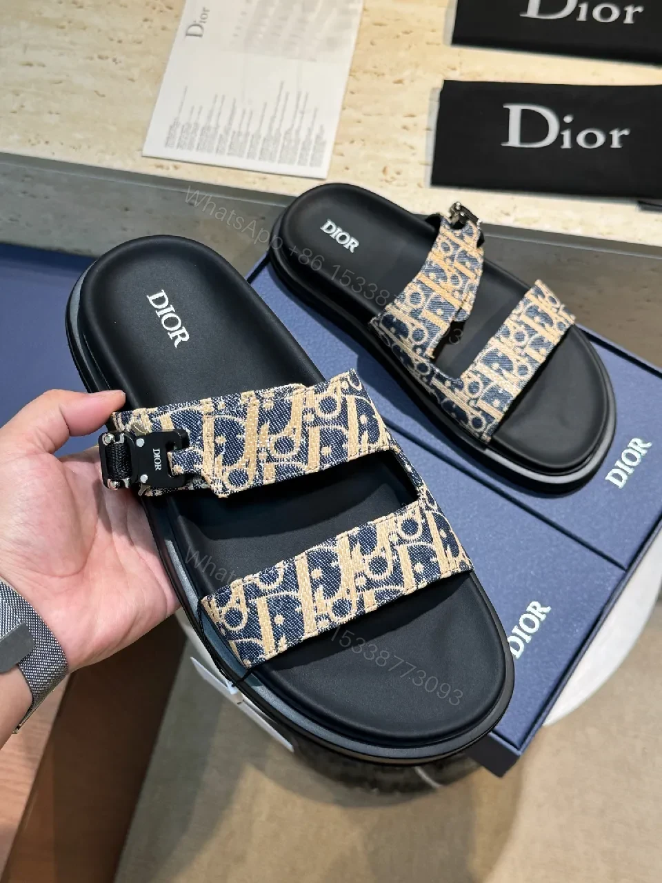 View 5 of Tan Monogram Sandals: Cushioned Straps, Adjustable, Casual Luxury