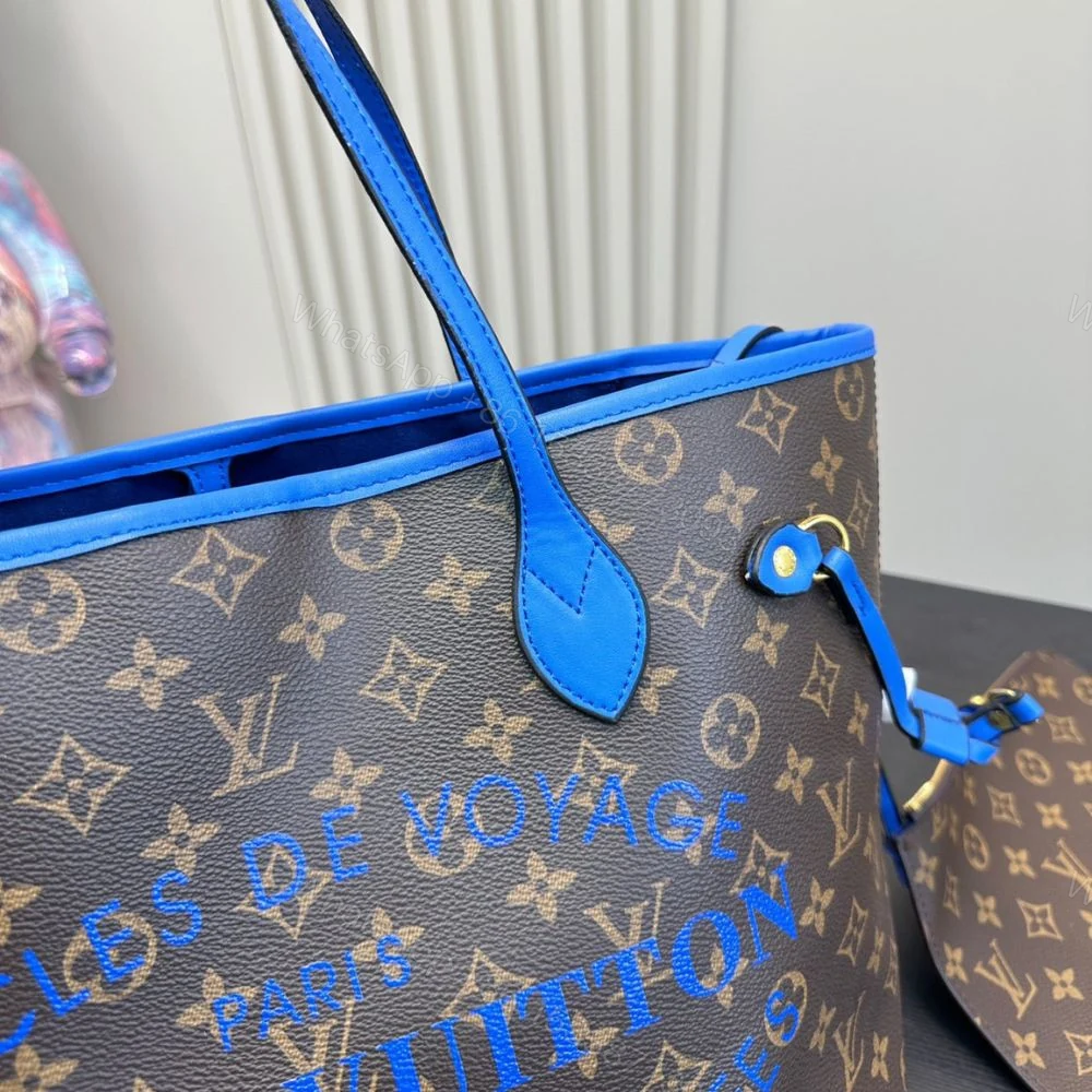 View 5 of Louis Vuitton Neverfull MM Bag Ikat Flower Monogram Granblue Blue 33Cm M40938