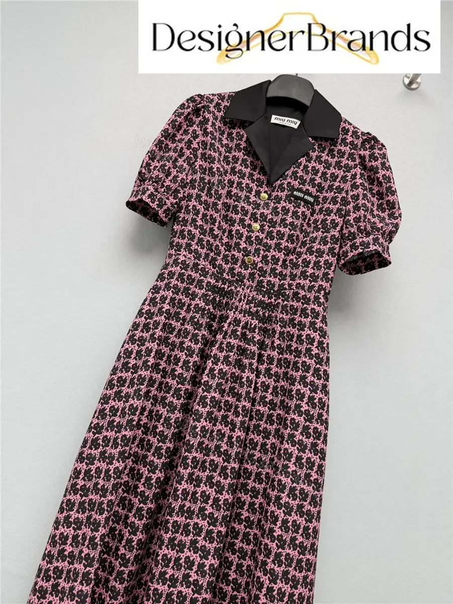 View 5 of Miu Miu Pink and Black Floral-Print Silk Dress