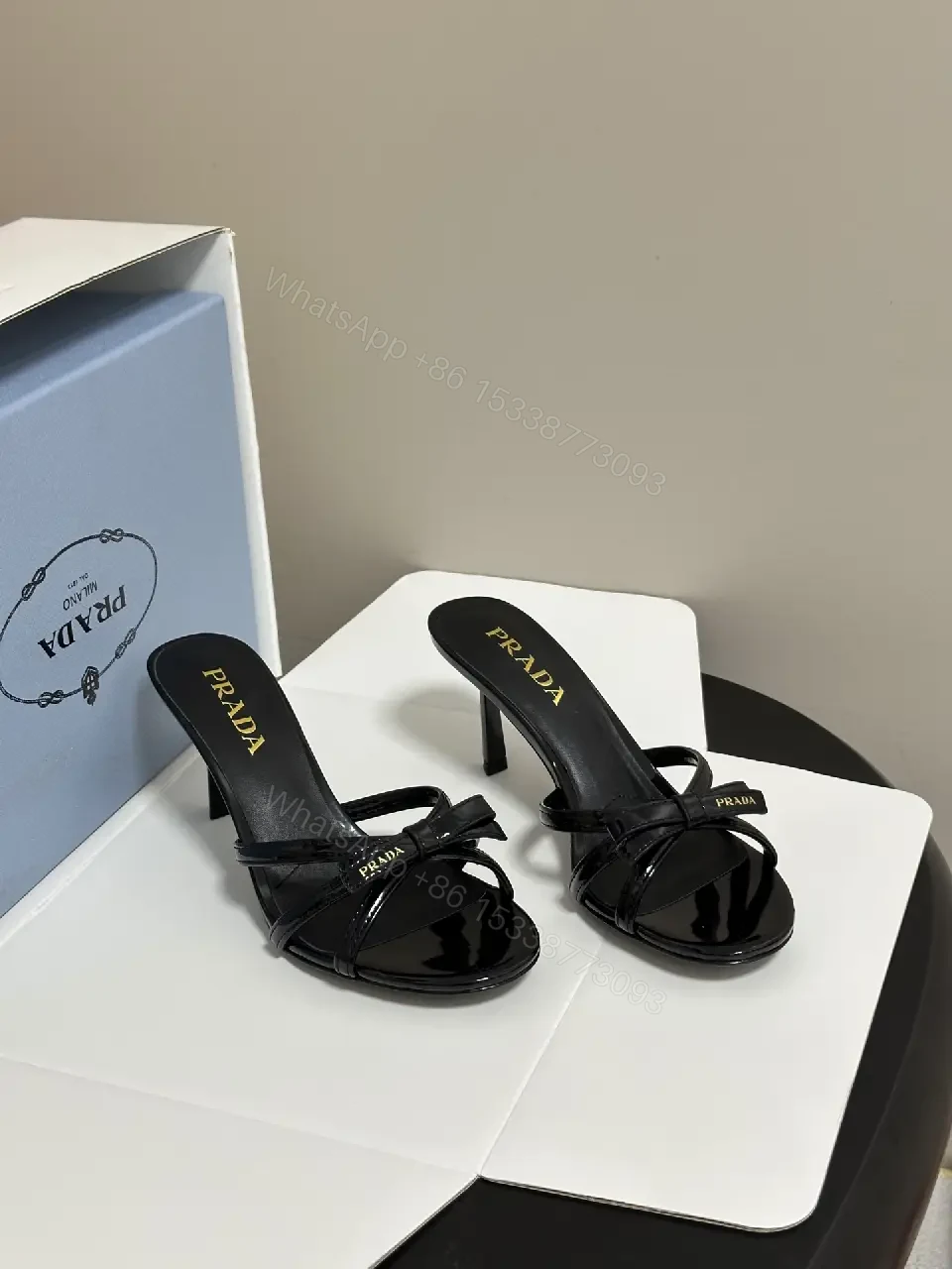 View 9 of Black Leather Slingback Heeled Sandals Prada Style