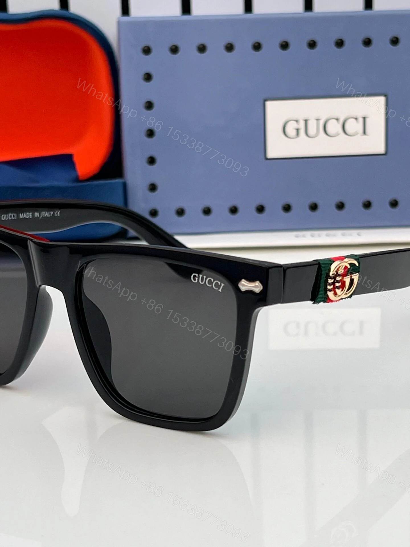 View 2 of Gucci GG Square Sunglasses Black Polycarbonate