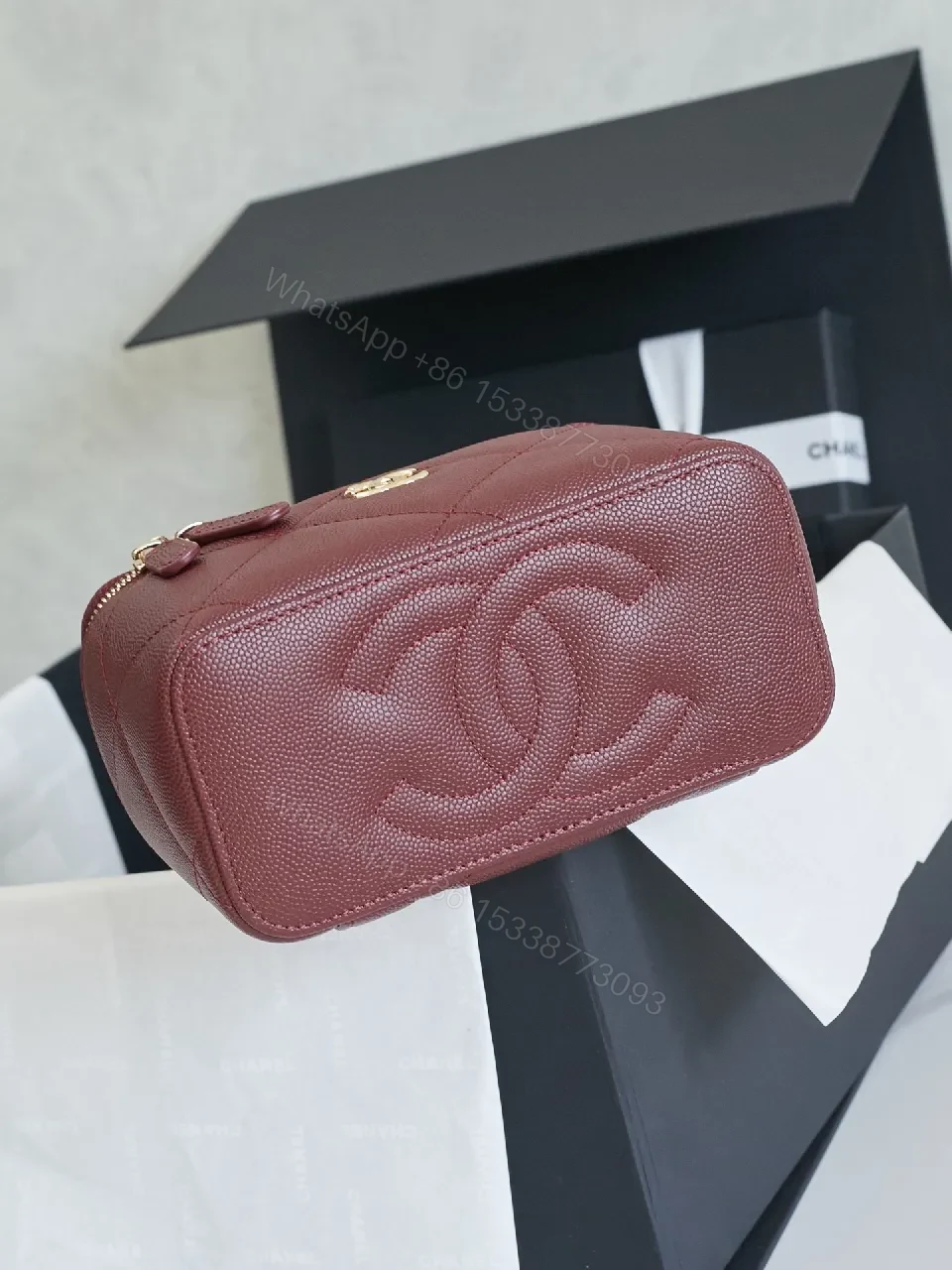 View 7 of Burgundy Quilted Crossbody Bag with Gold Hardware