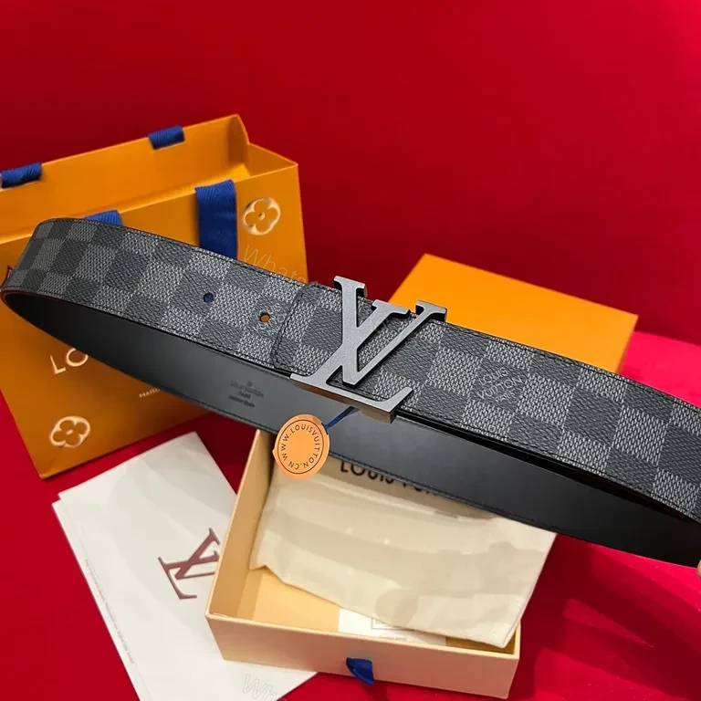 View 5 of Premium LV-Checkered Leather Belt: Modern Luxury, All-Day Confidence