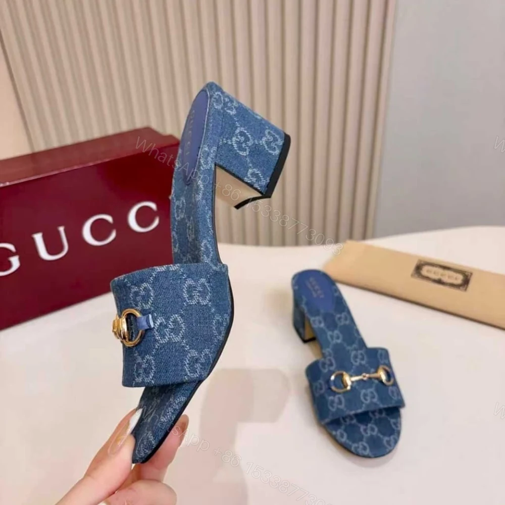 View 6 of Gucci Women Slide Sandal With Horsebit Blue GG Denim 854882 FAFGT 4746