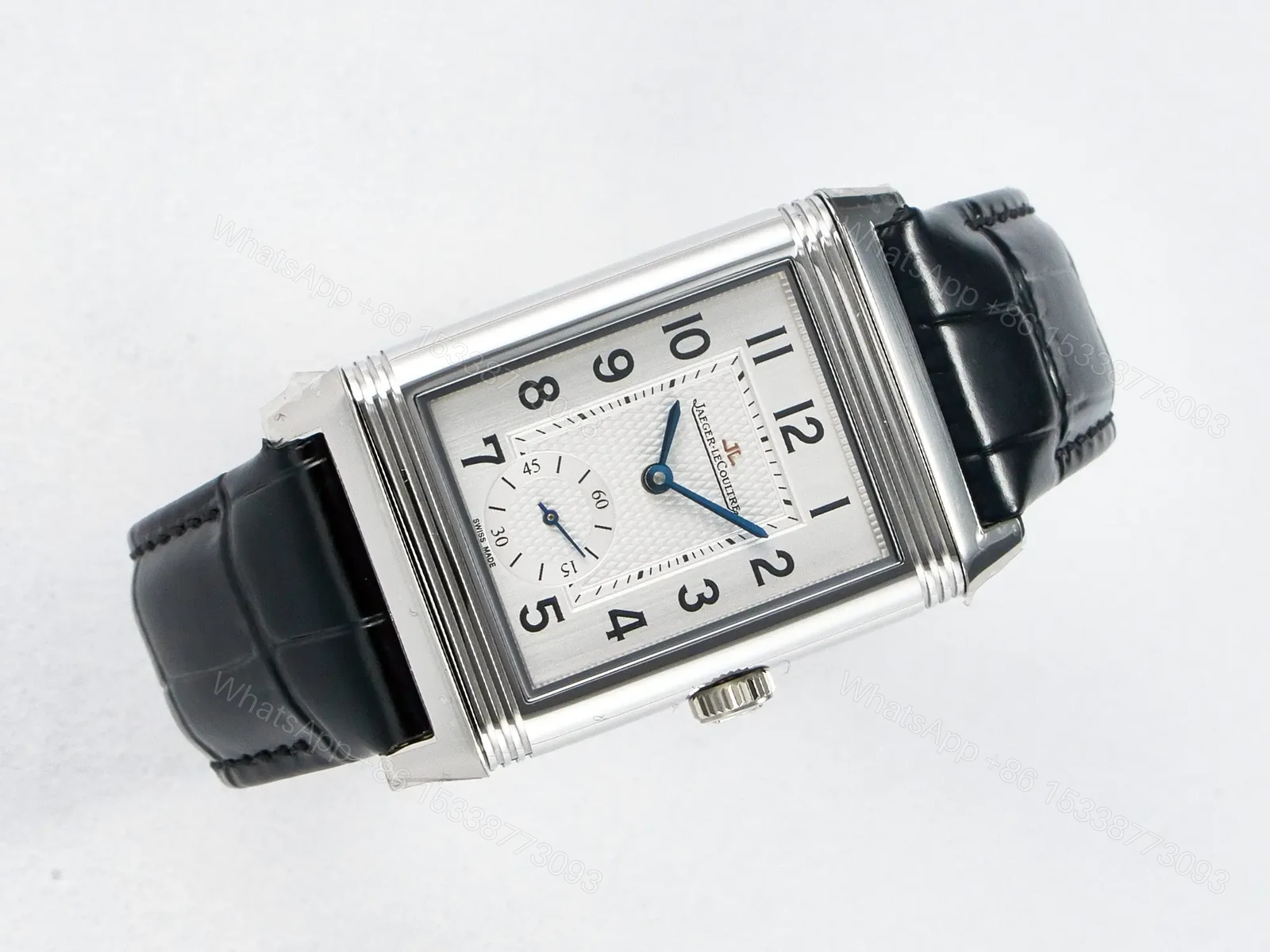 View 4 of Reverso Classic Duoface Small Seconds SS MGF Best Edition White Guilloché Dial on Black Leather Strap A854A