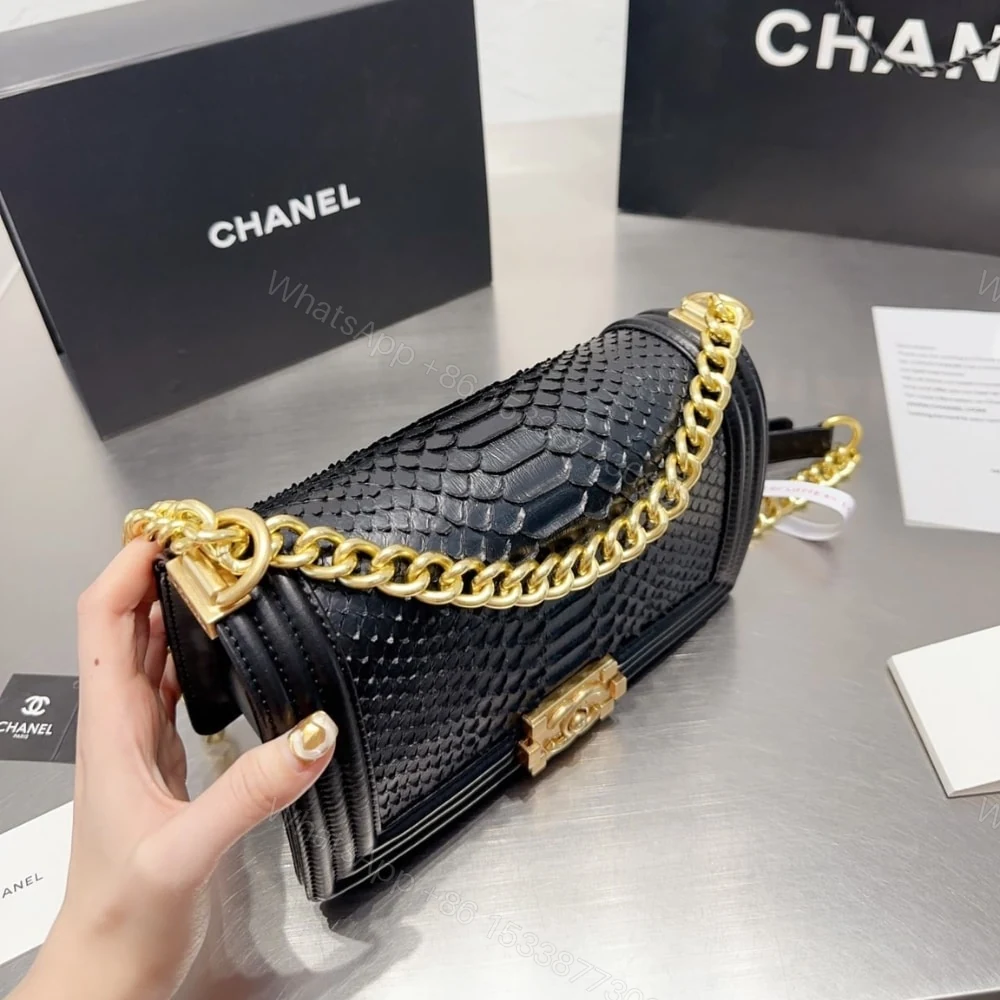 View 5 of Chanel Boy Flap Bag Snake Black 25Cm