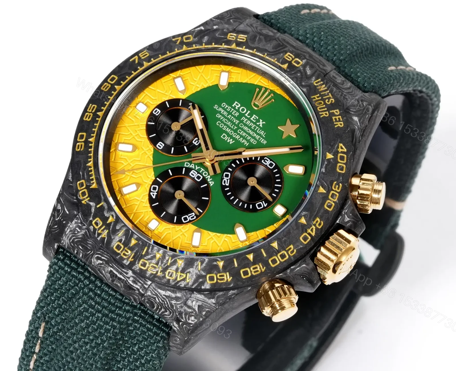 View 4 of Best Rolex Daytona Carbon Fiber Green Strap replica 40MM Skeleton Dial Edition RG-DAYTONA-CARBON-GREEN-STRAP-40