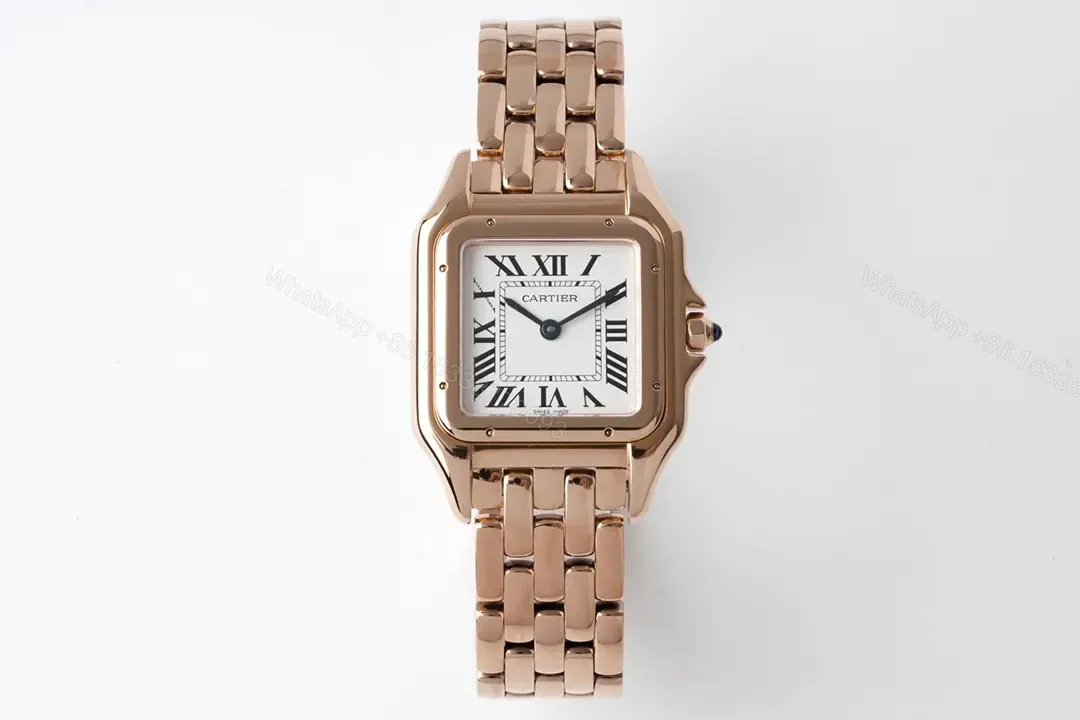 GS Factory Cartier Panthère de Cartier Rose Gold Watch – 27x37mm, Silver Dial, Blue Hands, Steel Bracelet — view 1