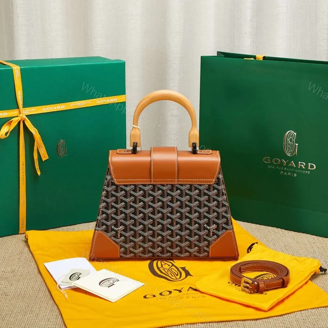 View 5 of Goyard SAIGON Brown Handbag With Wooden Handle 28cm