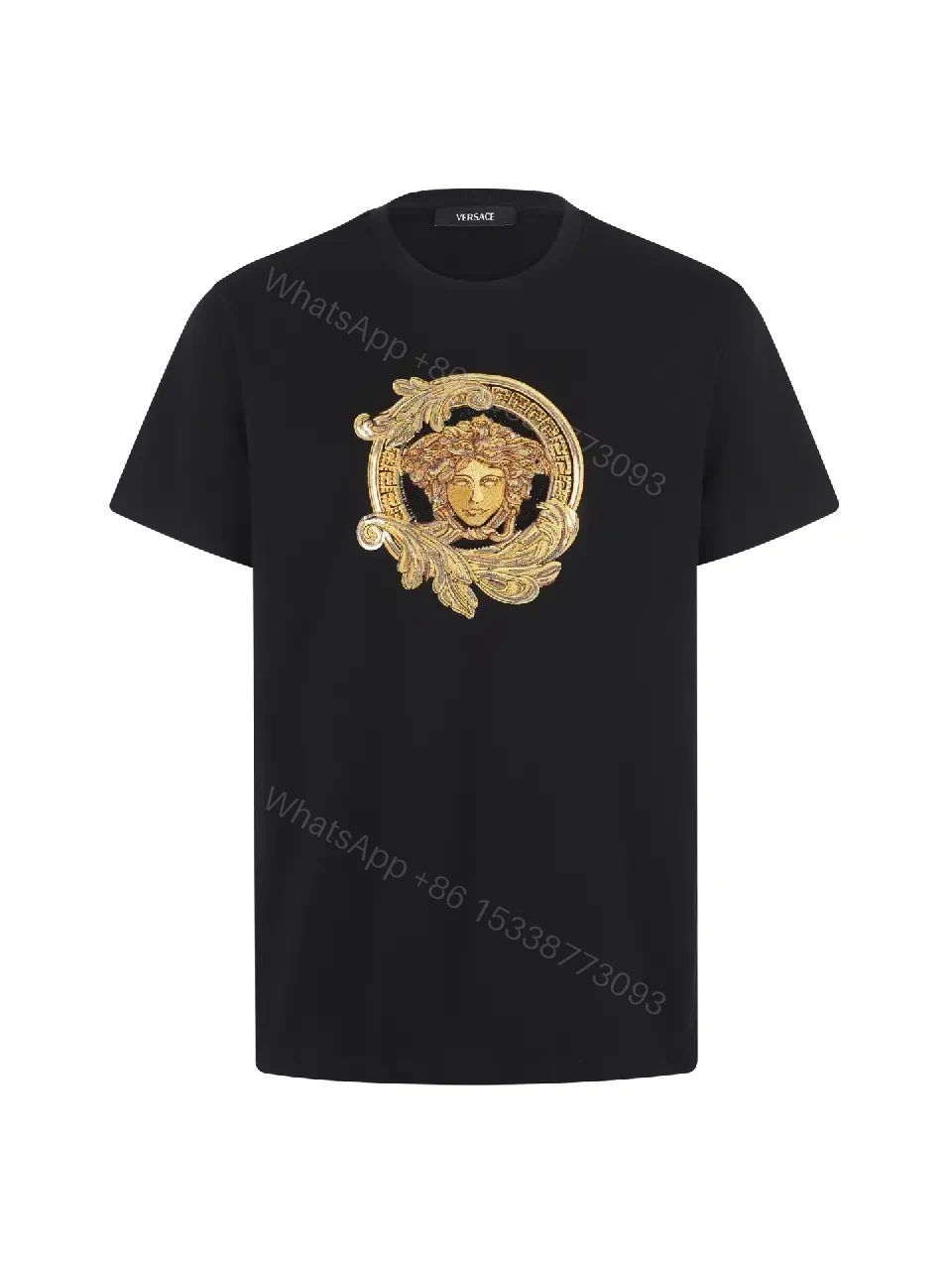 View 7 of Lux Medusa Tee: Gold Crest, Black Cotton-Blend, Luxe Casual