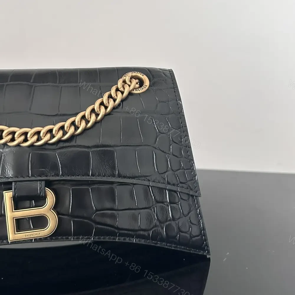 View 4 of 高仿Balenciaga*Crush系列鱷魚皮沙漏包黑色S