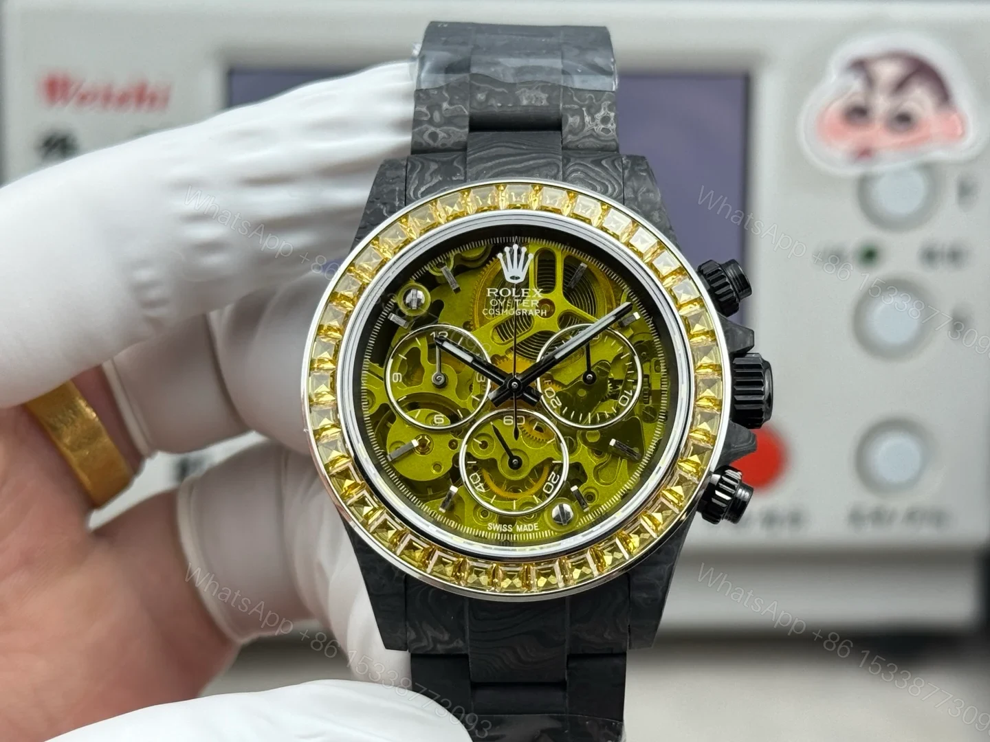 Carbon Fiber Daytona Yellow Skeleton Chronograph Watch 40mm Yellow Bezel Carbon Strap Automatic DAY-CARBON-YELLOW-SKELETON-40MM — view 1