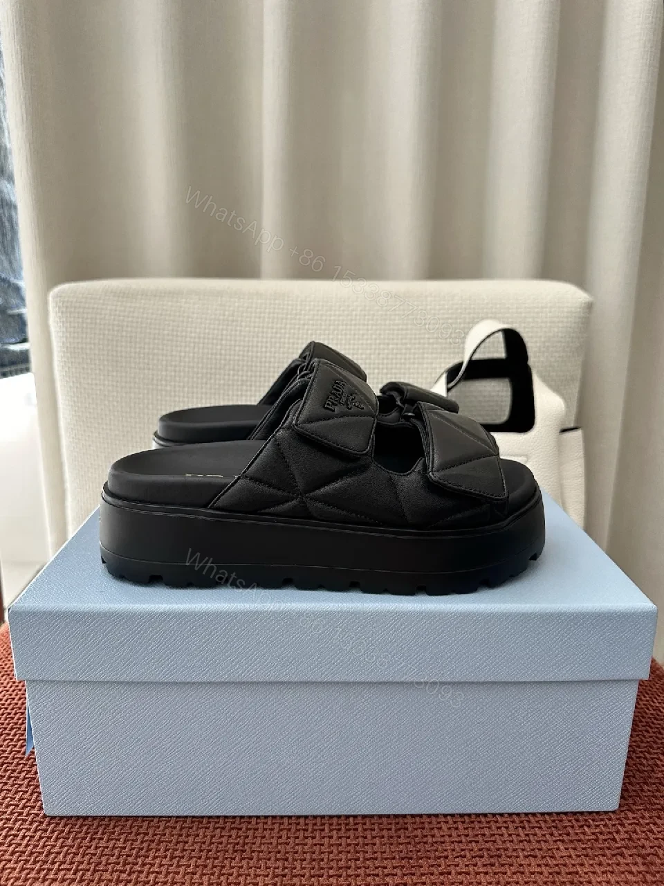 View 6 of Black Quilted Leather Slides | Structured Straps | All-Day Comfort