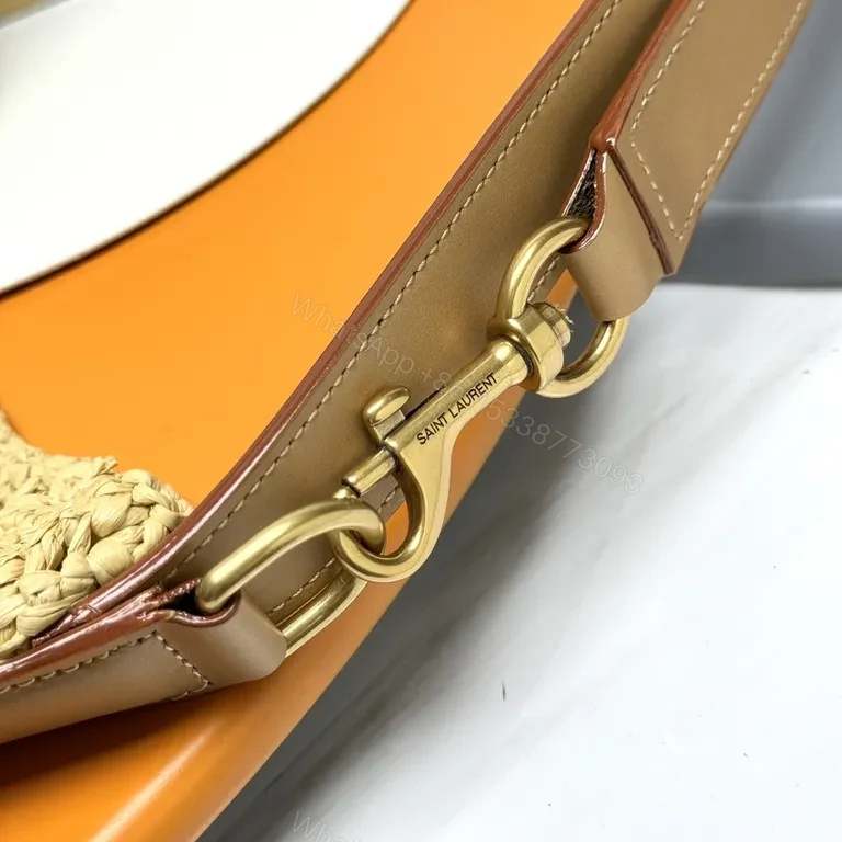 View 7 of Natural Tan Woven Straw Shoulder Bag â€” Luxury, Breathable, YSL Emblem