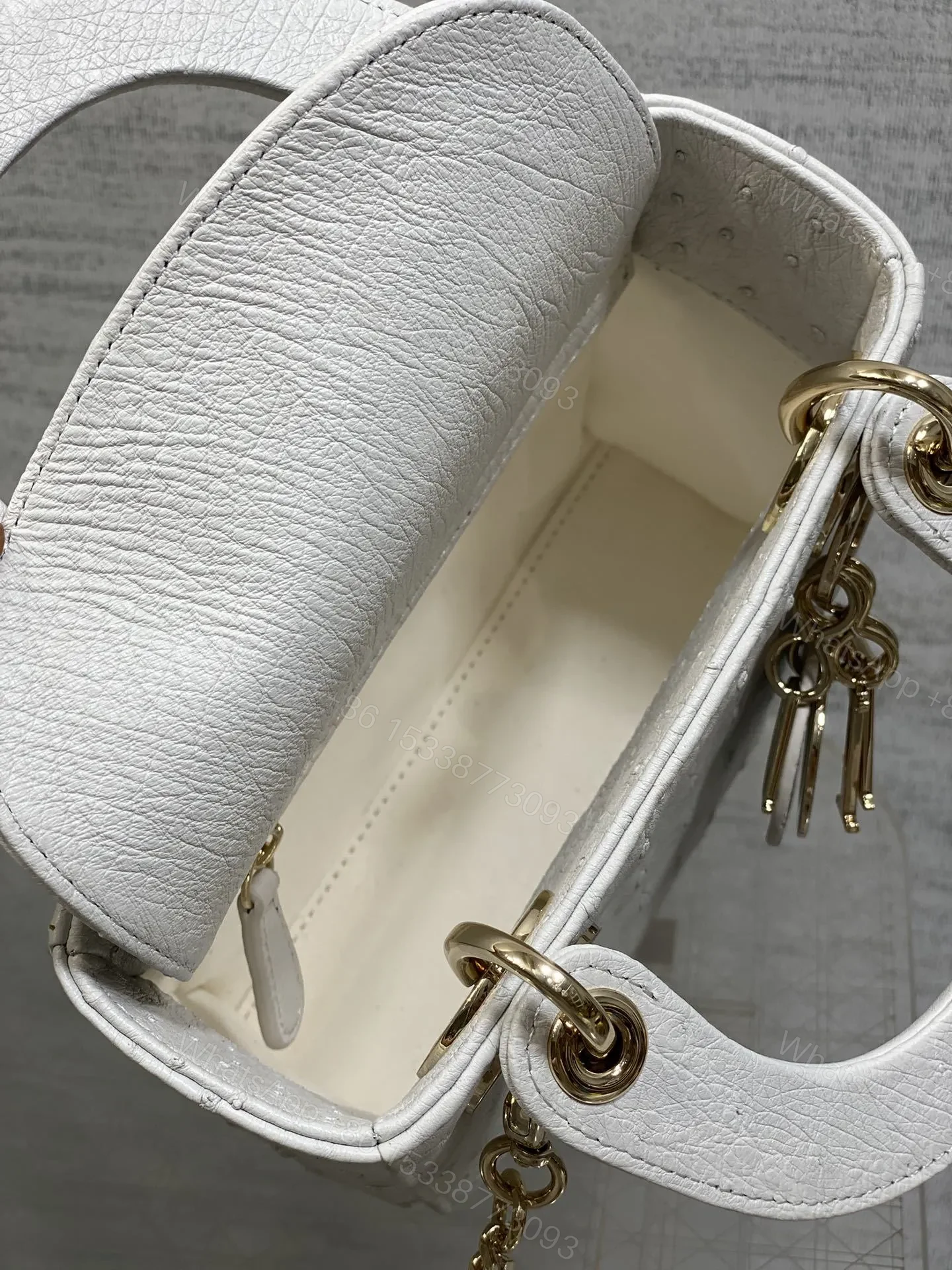 View 7 of Christian Dior Mini Lady Dior bag in white ostrich leather