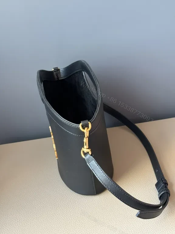 View 4 of Chic Black Leather Satchel: Gold YSL Monogram Bag