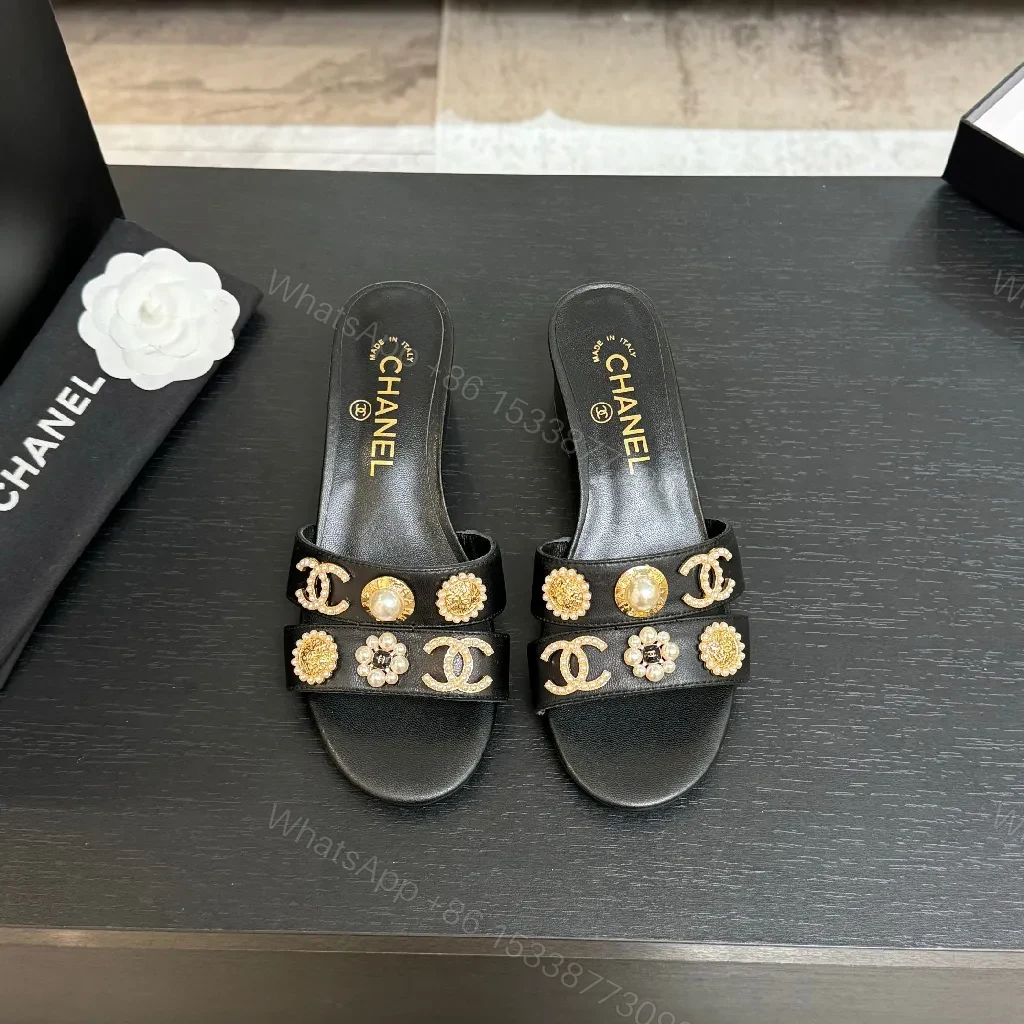 View 8 of Gold-Accent Block Heel Slides: Luxe Open-Toe Sandals