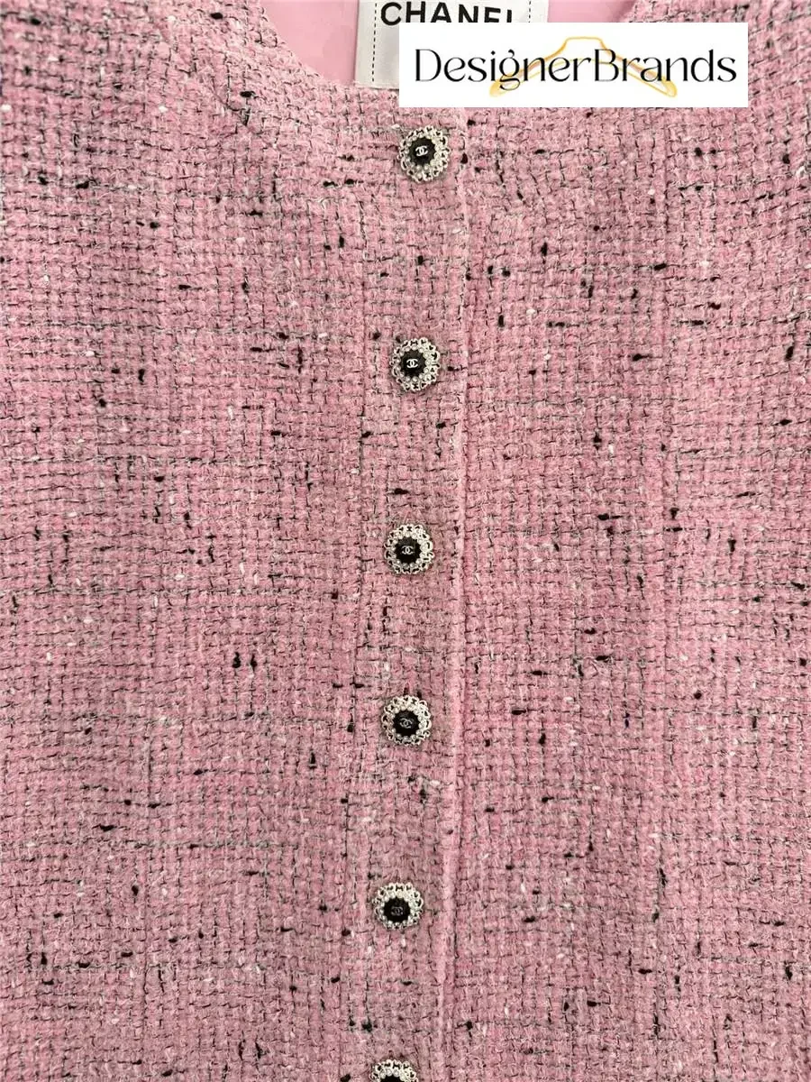 View 5 of Soft Pink Tweed Knit Cardigan Jacket with Button Front