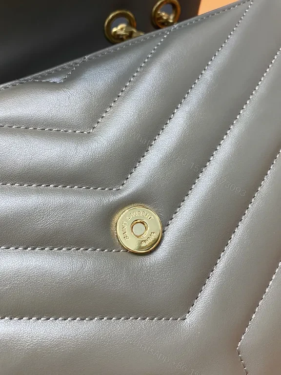 View 5 of Chevron Grey Leather Bag â€” MatelassÃ©, Gold YSL Hardware, Envelope Style