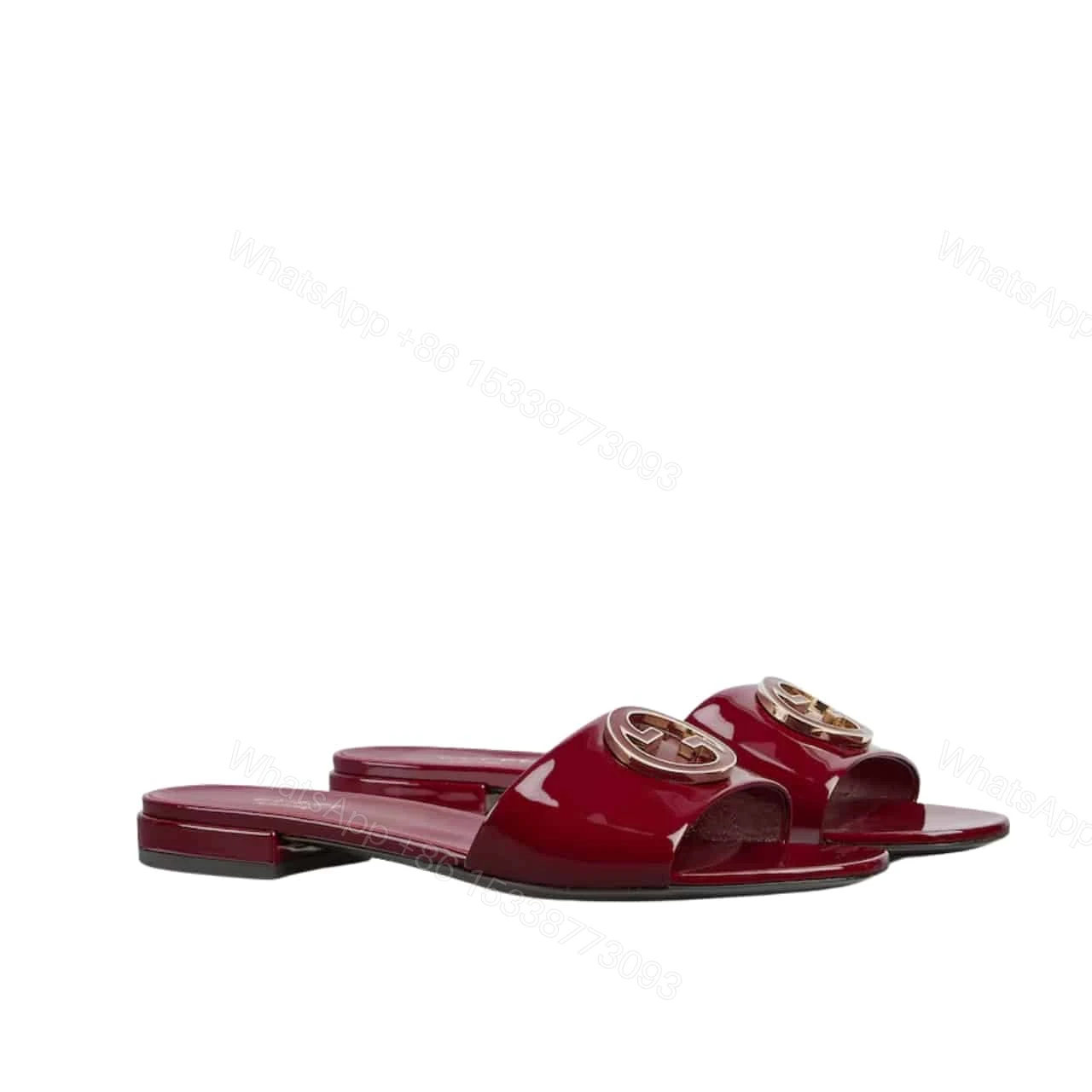 GUCCI WOMEN ROUND INTERLOCKING G SANDAL IN BURGUNDY 820860 BNC00 6207 — view 1