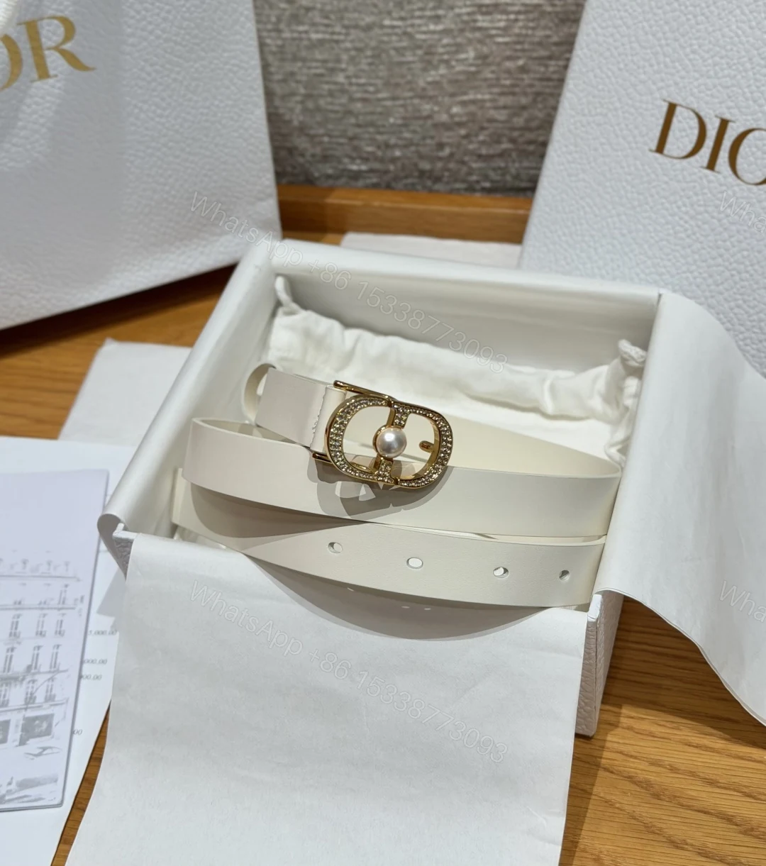 DiorA貨男女款CD藍白老花帆布皮帶黑扣設計休閒百搭時尚款 — view 1