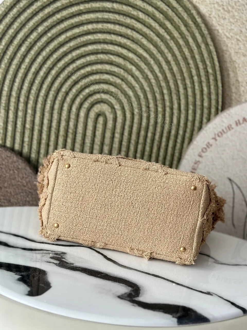 View 5 of Textured Beige Quilted Linen Mini Bag: Distressed Edge Luxury