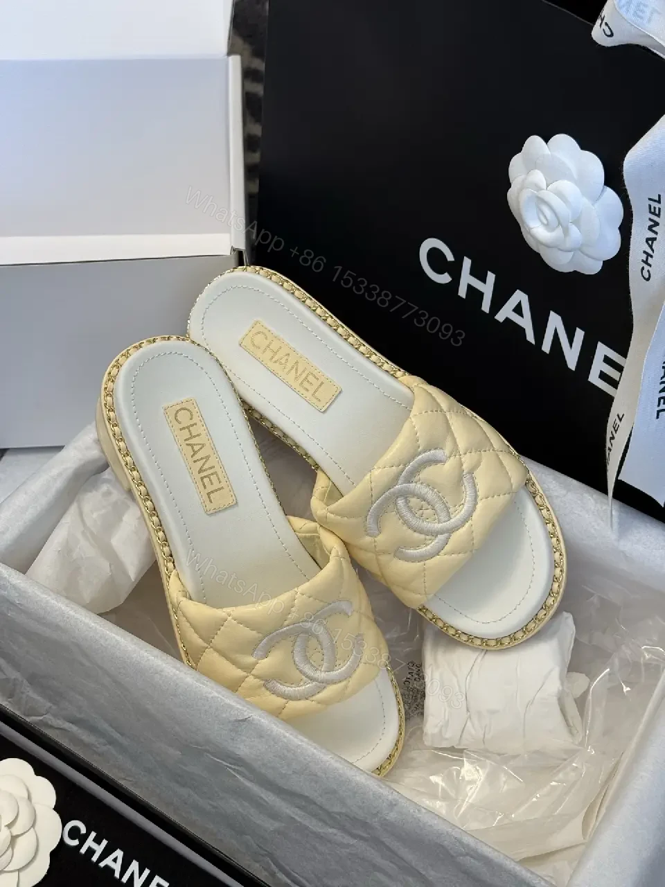 View 3 of Champagne-Beige Quilted Slide: Luxury, Slip-On Comfort