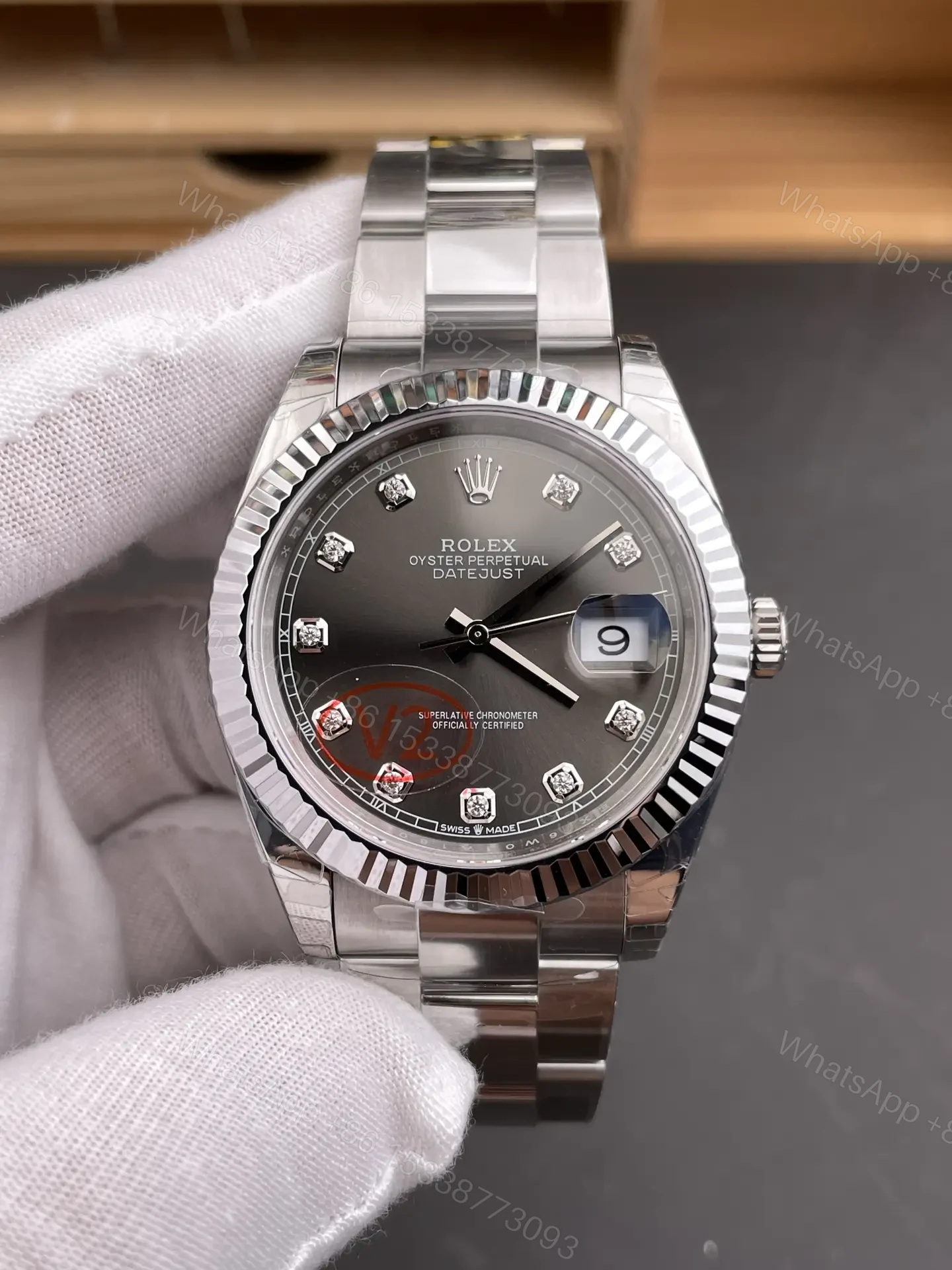 View 3 of Rolex Datejust 41 Stainless Steel Fluted Oyster Dark Rhodium – Diamond 126334-0005