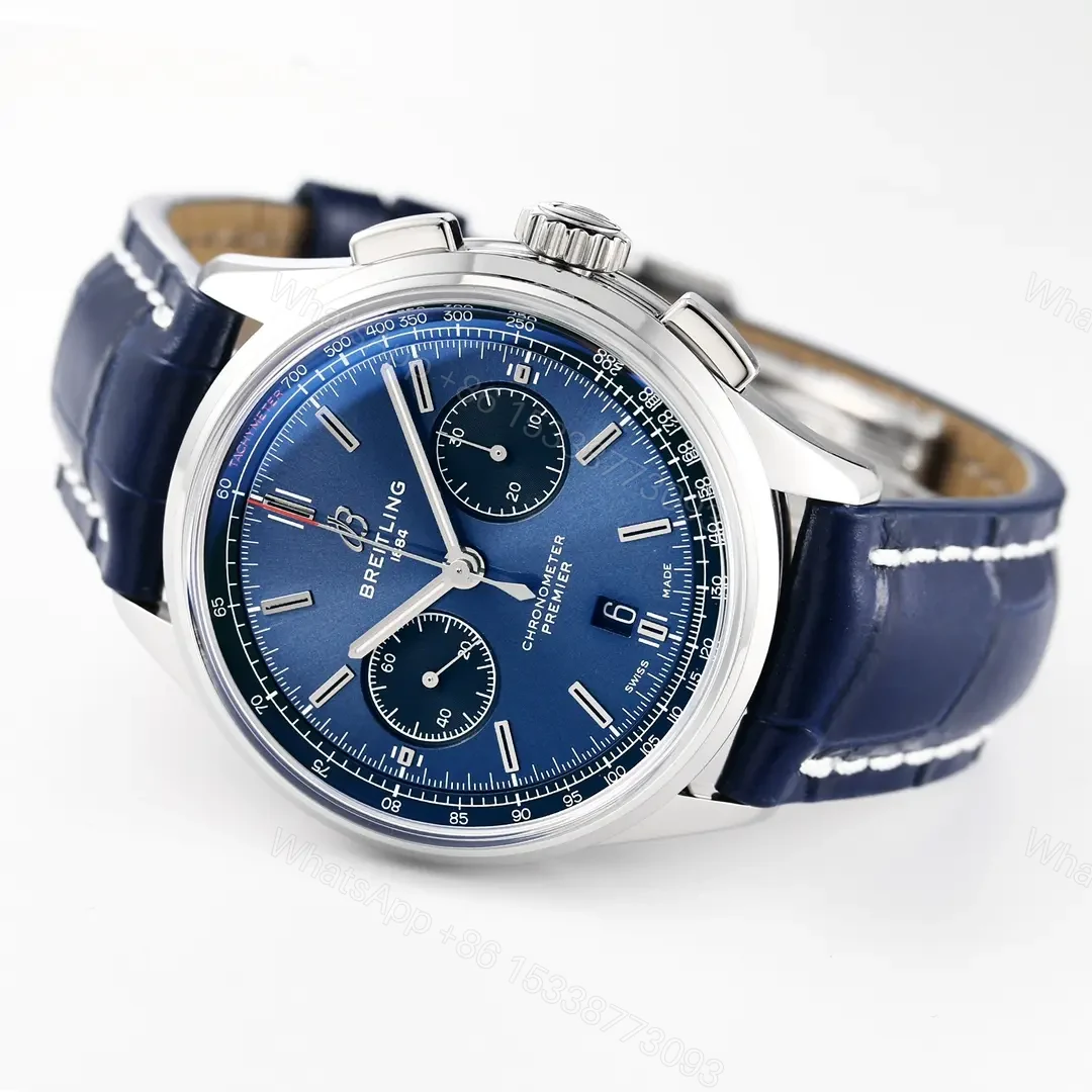 View 5 of GF Factory Breitling Premier B01 Chronograph – Blue Dial, Stainless Steel Case, Leather Strap