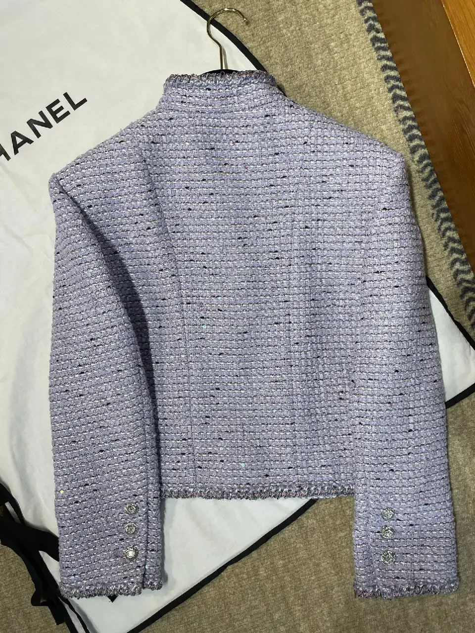 View 6 of Lilac Bouclé Tweed Jacket: Structured Modern Luxury, Ultra Textured