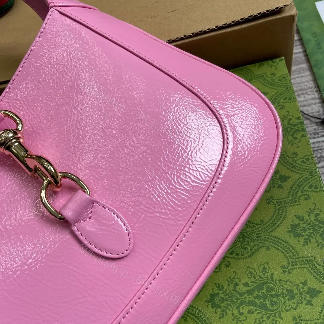 View 2 of JACKIE SMALL SHOULDER BAG 27 IN PINK CRACKED LACQUER GOLD HARDWARE